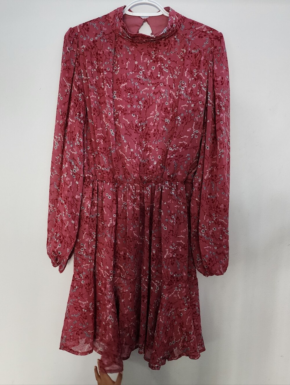 Suzy Shier Rose Pink Floral High-Neck Long Sleeve Dress